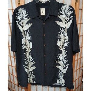 Jamaica Jaxx 100% Silk Shirt XL Hawaiian Style Button Up Fern Print Island Style